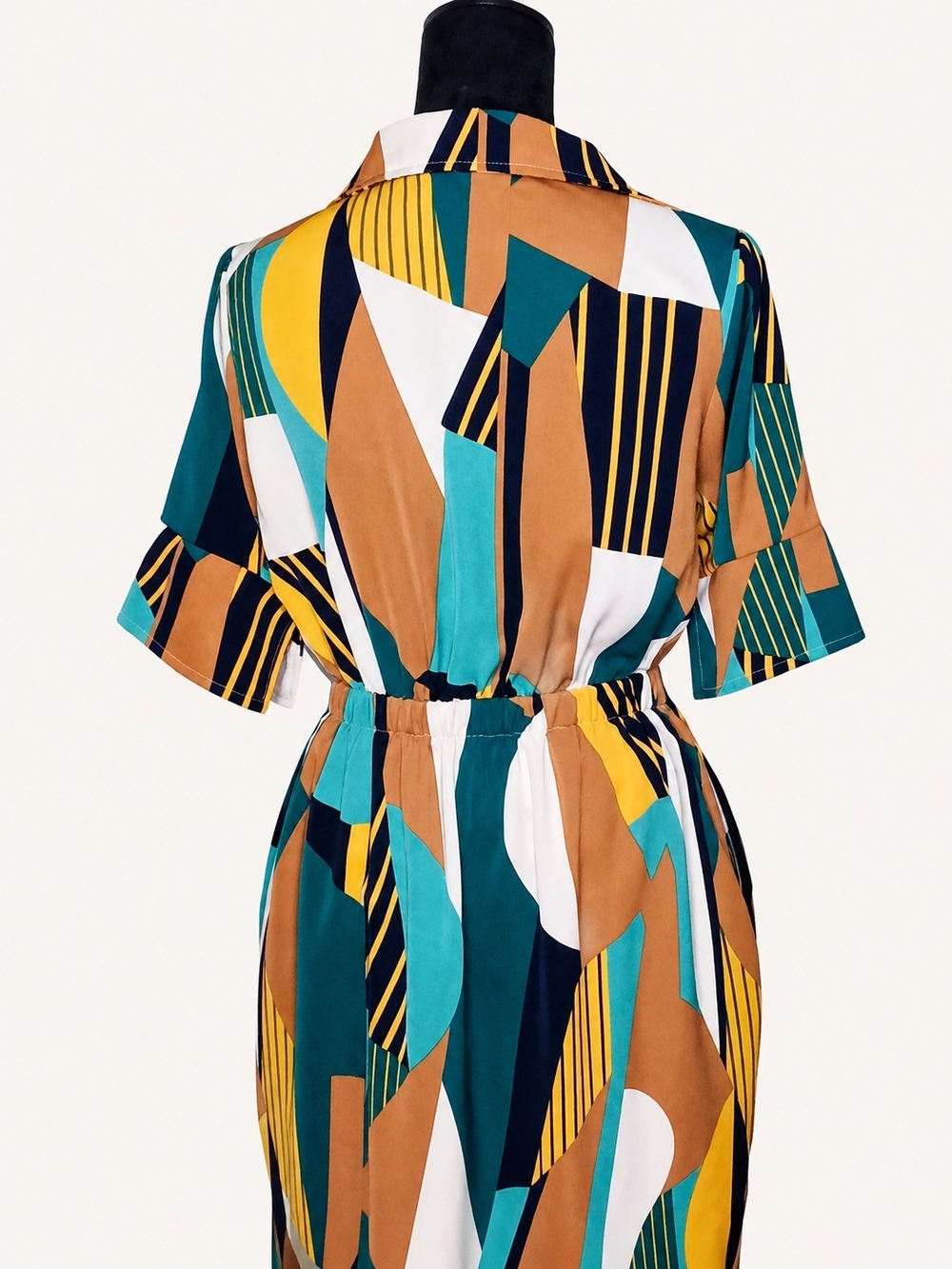 GRACIA Shirt Dress Womens Small Multicolor D31230 Abstract Geometric Tie Waist - Picture 6 of 7
